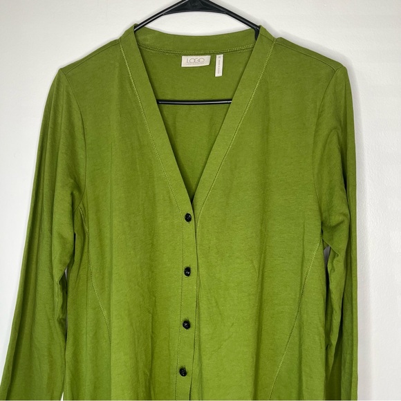 LOGO Lori Goldstein Green Button Front V Neck Tunic with Pockets and Tucks SZ M - Picture 12 of 14